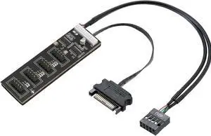 9Pin USB Header Splitter with SATA Power Cable, 9Pin USB Header Male 1 to 4 Female Extension Cable USB 2.0 Splitter Cable Connector for Motherboard, Adapter for CPU, WiFi Receiver, Fans, and RGB Light
