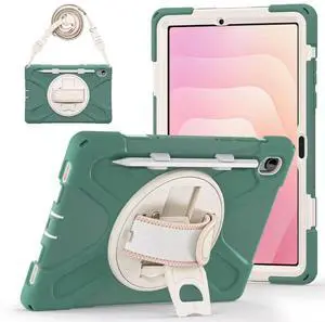 Case for Galaxy Tab S11 X730/X736/X736B Case 11", Shockproof Protective Case with Pencil Holder, 360° Rotating Hand Strap & Stand, Shoulder Strap, Green
