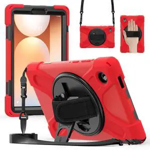 Case for Galaxy Tab A11 Case 8.7 inch SM-X133 / X135, Shockproof Hard Duty Case with 360 Rotating Stand&Hand Strap/Shoulder Strap for GALAXY Tab A11 8.7 Inch SM-X133 / X135(2025) Tablet-Red