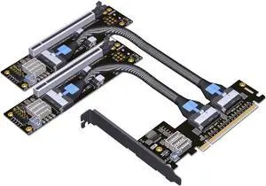 ADT-F36B-F37B-D8S PCI-e 4.0 X16 to X8 X8 MCIO Bifurcation Adapter Riser Card 256G/bps Split Extender SFF-TA-1016 with Power Cable (50cm)