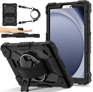 Case Compatible with Sam-sung Galaxy Tab A11 8.7(2025 X110/X115/X117 Tablet Cover Shockproof Protective Case Protective Cover Heavy Duty TPU Cover with Kickstand & Shoulder Strap(Black)
