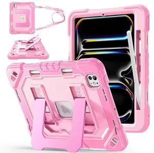 Case for iPad Pro 11 inch M5 2025 & M4 2024, 4 Layers Heavy Duty Full-Body Protection Pencil Holder, Heavy Duty Shockproof Rugged High-Impact Protective Cove Kickstand, Shoulder Strap Kids Friendly Case for iPad Pro 11 inch M5 2025 & M4 2024, 4 Layers Heavy Duty Full-Body Protection Pencil Holder, Heavy Duty Shockproof Rugged High-Impact Protective Cove Kickstand, Shoulder Strap Kids Friendly
