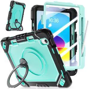 Case for iPad (A16) 11th Generation 11 inch 2025/10th Generation 10.9 inch 2022, Shockproof Cover with 360° Rotate Handle/Bracket/Pen Holder/Shoulder Strap Balck +Green Case for iPad (A16) 11th Generation 11 inch 2025/10th Generation 10.9 inch 2022, Shockproof Cover with 360° Rotate Handle/Bracket/Pen Holder/Shoulder Strap Balck +Green