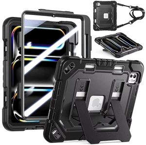 Case for iPad Pro 11-inch M5-M4 2025-2024, Shockproof Heavy Duty Case with Pencil Holder, Adjustable Viewing Angles, Stable Writing & Typing, Shoulder Strap, Black Case for iPad Pro 11-inch M5-M4 2025-2024, Shockproof Heavy Duty Case with Pencil Holder, Adjustable Viewing Angles, Stable Writing & Typing, Shoulder Strap, Black