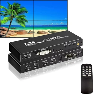 4K HDMl Video Wall Controller 2x2, 180° Rotate Video Wall Processor with IR Remote, 8 Splicing Modes 1x1 1x2 1x3 1x4 2x1 3x1 4x1, Combine 4 Screens into 1 Wall Display 4K HDMl Video Wall Controller 2x2, 180° Rotate Video Wall Processor with IR Remote, 8 Splicing Modes 1x1 1x2 1x3 1x4 2x1 3x1 4x1, Combine 4 Screens into 1 Wall Display