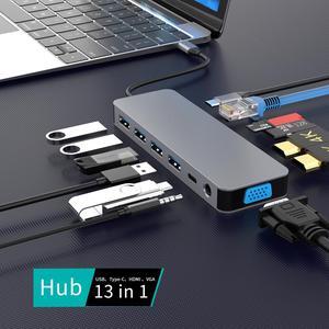 13 in 1 Type C Docking Station Dual HDMI,Triple Monitor Docking Station for Mac/Windows/laptop,USB C Hub with 2 HDMI,4 USB,PD, Gigabit Ethernet, SD,TF Card,USB-C,VGA port,Gigabit Ethernet ,AUX port 13 in 1 Type C Docking Station Dual HDMI,Triple Monitor Docking Station for Mac/Windows/laptop,USB C Hub with 2 HDMI,4 USB,PD, Gigabit Ethernet, SD,TF Card,USB-C,VGA port,Gigabit Ethernet ,AUX port