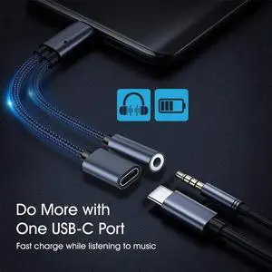 USB Type C to 3.5mm Headphone and Charger Adapter ,Compatible with Pixel 4 3 XL, Galaxy S22 S21 S20 S20+ Note 20