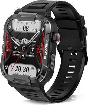 Military Smart Watches for Men, IP68 Waterproof Smart Watch with Bluetooth Call ,Fitness Tracker Watch with 100+ Sports Modes, Tactical Smartwatch for iPhone Android Phone(Black)