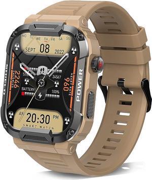 Military Smart Watches for Men, IP68 Waterproof Smart Watch with Bluetooth Call ,Fitness Tracker Watch with 100+ Sports Modes, Tactical Smartwatch for iPhone Android Phone(Khaki)