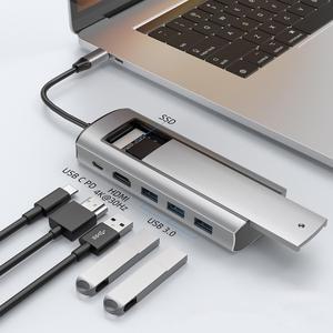 6 in 1 sata SSD HUB USB C Dock Station with Disk Storage Function USB 3.0 Type C to HDMI-Compatible Laptop For Macbook Laptop Pc