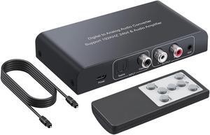 192KHz Digital to Analog Audio Converter Digital Toslink Coaxial SPDIF Optical Input RCA 3.5mm Output Converter with Volume Adjustable Remote Control