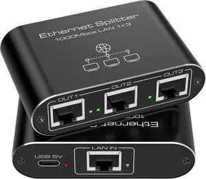 Ethernet Splitter 1 to 3 1000Mbps High Speed Internet Splitter LAN Splitter Ethernet Switch Either Network Splitter Supports Simultaneous Networking of 3 Devices Works with Cat6/7/8 Cables