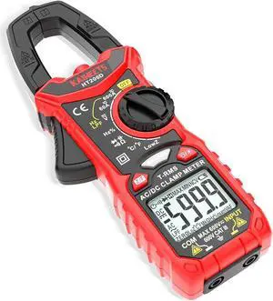 HT206D Digital Clamp Meter T-RMS 6000 Counts, Multimeter Voltage Tester Auto-ranging, Measures Current Voltage Temperature Capacitance Resistance Diodes Continuity Duty-Cycle (AC/DC Current)