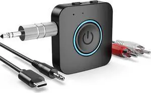 Bluetooth Transmitter Receiver,  2-in-1 V5.0 Bluetooth Adapter, Wireless Transmitter for TV PC MP3 Gym Airplane, Bluetooth Receiver for Speakers Headphones (Black)