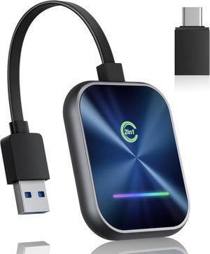 Wireless CarPlay Adapter 2024 Upgraded, 2-in-1 Wireless CarPlay and Android Auto Adapter Converts Factory Wired CarPlay to Wireless, Plug and Play CarPlay Wireless Adapter, Compatible with iPhone/Andr
