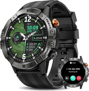 Men's Smartwatch, Bluetooth Call Military Smartwatch, Waterproof Fitness Tracker with Heart Rate / Blood Oxygen / Sleep Monitor / 124 Sport Modes, Tactical Watch for Android Phones and iPhones (Black)
