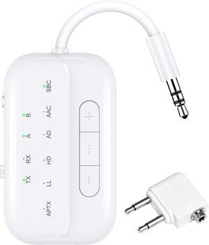 Bluetooth V5.4 Transmitter Receiver for TV, PC, Gym, Switch 2-in-1 Airplane Bluetooth Adapter for 2 AirPods/Headphones; Bluetooth Receiver for Car/Home Stereo with AptX Low Latency/High Definition