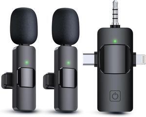 3-in-1 Wireless Lavalier Microphone for iPhone, iPad, Android, Camera, USB-C Microphone, 7-Hour Battery, Noise-Canceling Mini Microphone for Video Recording, Video Blogging, YouTube, TikTok