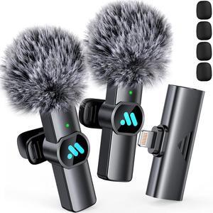2 Piece Lavalier Wireless Microphone for iPhone iPad Video Recording, Mini Microphone for Live Gaming, Interviews, YouTube, TikTok, Vlogs (not for iPhone USB-C port)