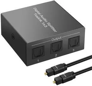 3-Port Toslink Splitter with Fiber Optic Cables (1 in 3 out) Premium Digital Fiber Optic Audio Splitter Aluminum SPDIF Toslink Fiber Optic Audio Splitter Dolby Digital DTS 5.1 PCM Stereo Support LPCM