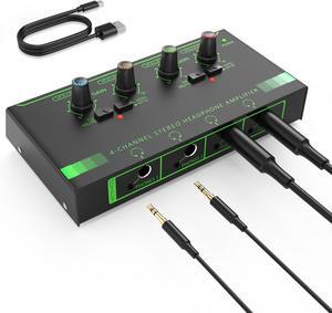 4-Channel Headphone Amplifier, Portable Mini Headphone Splitter with Individual Volume Controls, Low Noise Stereo Outputs, Compatible with 1/4 & 1/8 TS/TRS, Ideal for Studio Stages