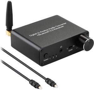192kHz Digital-to-Analog Converter Bluetooth 5.0 Receiver DAC with 16-300 Headphone Amplifier Optical/Coaxial to RCA 3.5mm Audio Output with Volume Control for TV Phone Tablet (Normal, Basic)