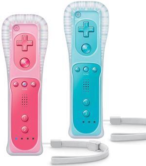 Wii Controller 2-Pack, Wii Remote with Silicone Case and Wrist Strap, Wii/Wii U Remote, Pink and Blue Wii Controller 2-Pack, Wii Remote with Silicone Case and Wrist Strap, Wii/Wii U Remote, Pink and Blue