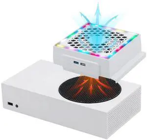 Xbox Series S Cooling Fan, RGB LED Display, Low Noise, 2 Extra USB Ports, 3 Levels of Adjustable Speed External Cooling Fan, For Xbox Series S Console Only - White