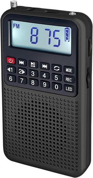 Portable FM AM Radio with Bluetooth, Recording, TF Card Support, Stable Signal Reception, LED Emergency Light, Home and Outdoor Use Compact Design (Black)