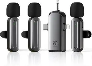 3-in-1 Wireless Lavalier Microphone for iPhone, Android, USB-C, Camera, Built-in Noise Cancellation Chip Noise, Plug and Play, 2.4G Ultra-Low Latency Mini Mic for Interviews/tiktok/Vlogs/YouTube (3 Mi