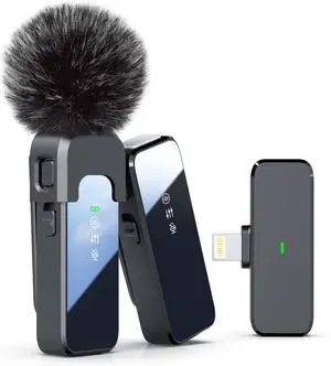 Wireless Lavalier Microphone for iPhone with Noise Cancellation, 100-Foot Transmission, 18-Hour Battery Life, Wireless Lavalier Microphone for Video Recording