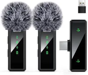 USB C Wireless Lavalier Microphone with Noise Cancellation for Android, PC, Laptop, iPhone 15/16, USB Microphone with Noise Cancellation, Lavalier Microphone Wireless for Video Recording, Video Bloggi
