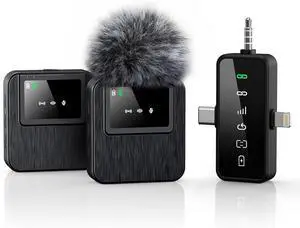 3-in-1 Pro Wireless Lavalier Microphone for iPhone, Android, Camera - 328-foot range, 20-hour battery, wireless microphone, noise cancellation for recording, live streaming, YouTube, TikTok
