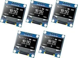 5 pcs 0.96-inch OLED I2C IIC Display Module 12864 128x64 Pixels SSD1306 Mini Self-Luminous OLED Screen Board Compatible with Arduino Raspberry Pi (White)