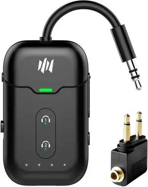 Airplane Bluetooth 5.4 Transmitter Adapter, Supports 2 AirPods/Headphones 2-in-1 Bluetooth Transmitter Receiver with aptX Low Latency, Wireless Adapter for Flight, TV, Gym, Tablet Car Stereo (Black)