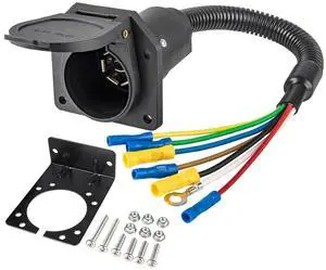 7-Way RV Trailer Light Connector Receptacle 7-Pin Electric Trailer Adapter Quick Converter with Mounting Bracket, Truck Side Quick Mount 7-Plug Universal Tail Wire Harness Vehicle Side