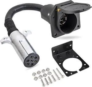 7-Pin Round to 7-Pin Flat Adapter for Tractor Towing,7-Pole Round to 7-Way RV Blade Trailer Connector Plug,SAE J560 Trailer Harness Adapter for Semi-Truck Tractor Commercial Vehicles