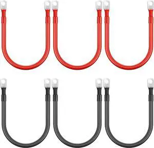 6 Piece Battery CableCopper Battery Inverter Cable with Terminals 3/8 inch LugsRed and Black 2-Ended Power Inverter Cable for Solar Motorcycle Auto RV Boat Marine (2awg, 1ft)