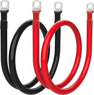 2 AWG Battery Cable 2-Gauge Battery Inverter Cable with 3/8-Inch Tabs Pure Copper Power Inverter Wire Set for Solar Marine Boat RV Car Motorcycle (3 Feet, 1 Red + 1 Black Cable)
