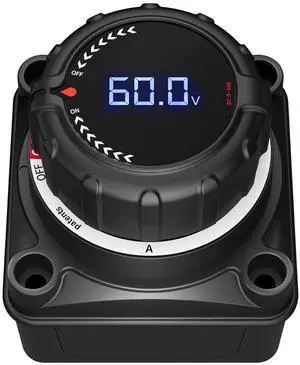 Upgraded Battery Disconnect Switch with Digital Voltage Display, DC 5-60V Main Isolator Power Cutoff/Off Termination Switch for Car Truck Marine Boat RV Camping Trailer, Black (On/Off)