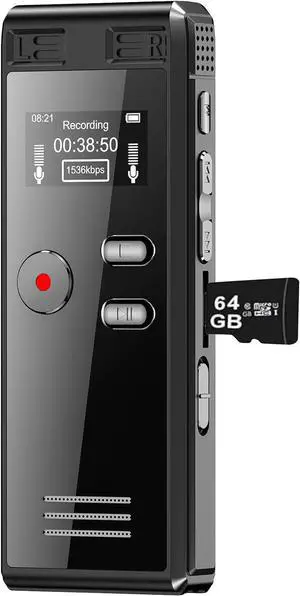 64GB Digital Voice Recorder with Playback - 4552 Hour Recording Device, 3072Kpbs HD Dual Microphone Recording Device for Lecture A-B Repeat, MP3 Player, [64GB TF Card Included].