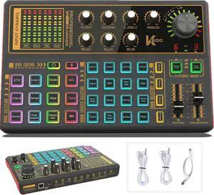 Mixer Board, LED Lighted Vocoder Soundcard with Multiple Effects - Live Soundcard