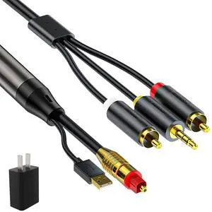 Digital Optical to RCA Analog Audio Converter, Optical to RCA and 3.5mm Digital to Analog Converter for TV/DVD SPDIF/TOSLINK/Optical Port to Speaker Amplifier Headphones (10ft)