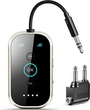 Ultra Bluetooth 5.4 Transmitter Receiver - CNC Aluminum and Ceramic Glass |Dual Link for 2 AirPods/Headphones |AptX Adaptive/HD Audio |Airplane/TV/Car/Gym Wireless Transmitter