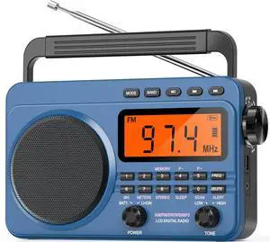 Digital AM FM shortwave radio with optimal reception, 4000mAh rechargeable portable radio with NOAA weather alerts, large speakers, digital tuner and stereo headphones, Micro SD card and USB MP3 playe