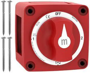 Battery Disconnect Switch, 300A 1-Both-2-Off Heavy Duty Cut-Off Switch 12V-48V Waterproof Ignition Protected Electric Termination Switch with Knob for Marine, Boat, Car, RV, Truck Batteries - 4 Positi