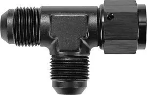 6AN Flared Male T-Fitting Adapter with AN6 Female Running Swivel Black 6AN Flared Male T-Fitting Adapter with AN6 Female Running Swivel Black