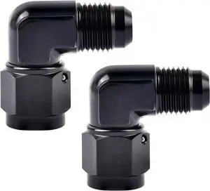 6AN Female to 6AN Male Flare 90 Degree Swivel Accessory Adapter Aluminum Black 2PCS