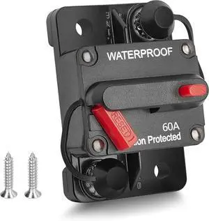 60Amp Circuit Breaker for Trolling Boat Motor Marine ATV Trailer Vehicle Stereo Audio Electronic Battery Solar System Inline Fuse with Manual Reset Switch Waterproof DC 12V-48V