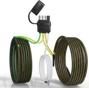 4-Pin 5-Wire Trailer Harness 22FT for Rewiring Both Side Tail Lights, Solid Copper Wishbond Trailer Light Kit 4-Way Flat 5-Wire Plug with Nylon Mesh Tube Protection